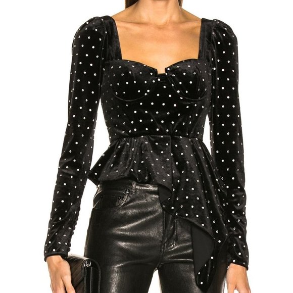 *NWT* SELF-PORTRAIT Self-Portrait Black Velvet Crystal Embellished Asymmetrical - Picture 1 of 6